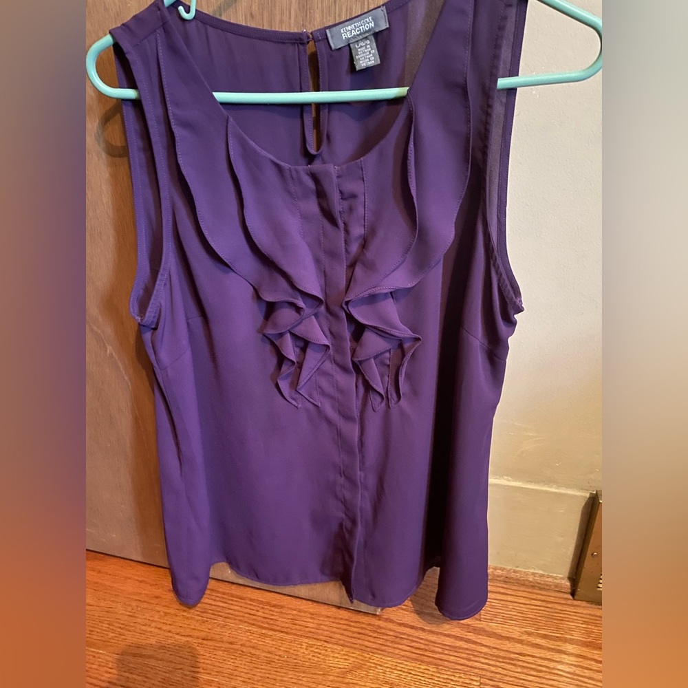 Kenneth Cole Reaction Purple Ruffled Sleeveless Blouse